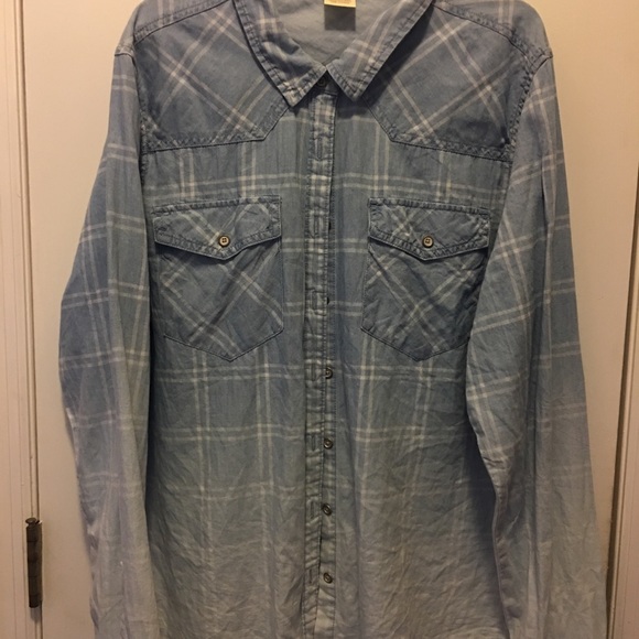Blue plaid long sleeve button down the front shirt - Picture 3 of 3